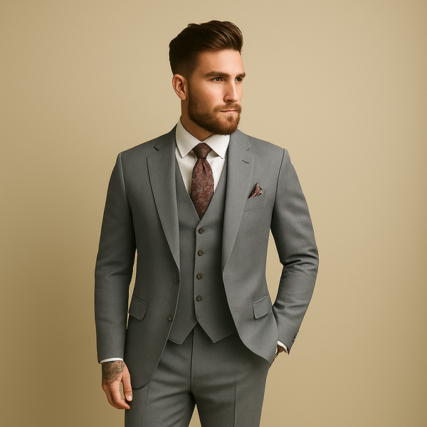 Men's Business Formal Partywear Grey Color 3 Piece Suits