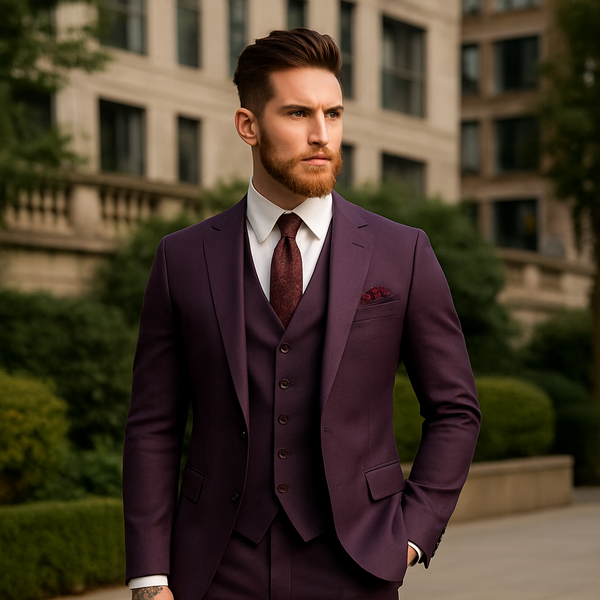 Men's Business Formal Partywear Wine Color 3 Piece Suits