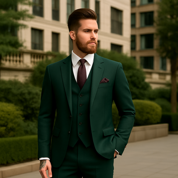 Men's Business Formal Partywear Green Color 3 Piece Suits