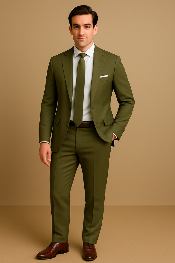 Men's Tuxedo Khaki Green Color 2 Piece Suit