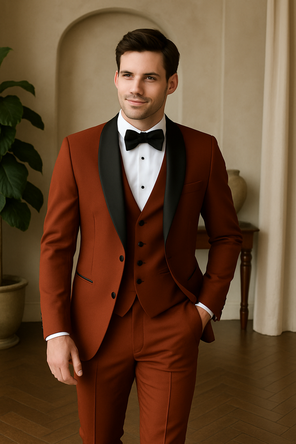 Men's Tuxedo Business Suit Shawl Lapel Rust Orange Color Suit