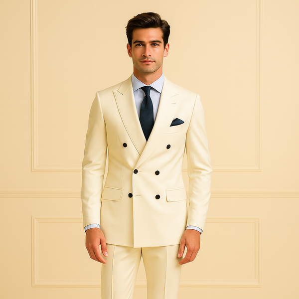 Men's Double Breasted Off White Color Business Suit