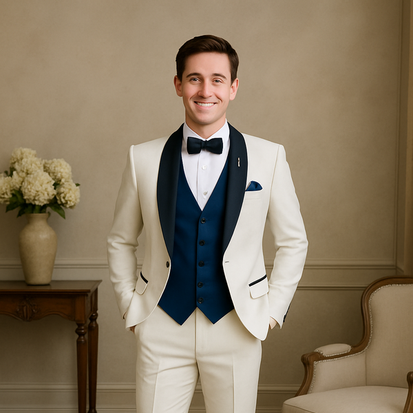 Men's Tuxedo Shawl Lapel Off White Color 3 Piece Suit