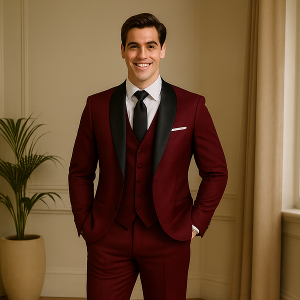 Men's Business Shawl Lapel Burgundy Color Two Button Party Suits