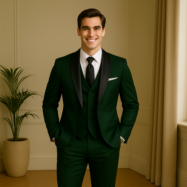 Men's Business Shawl Lapel Green Color Two Button Groomsmen Suits