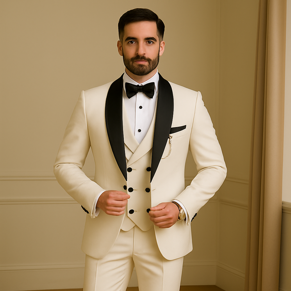 Men's Business Shawl Lapel Single Button Slim Fit Off White 3 Piece Suits