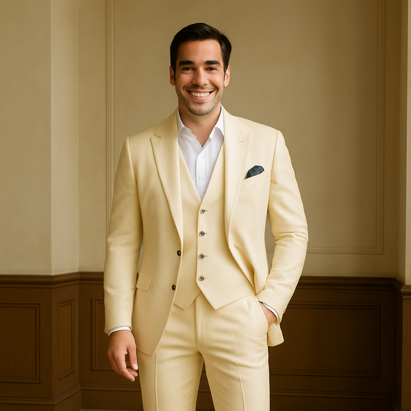 Men's Business Formal Partywear Cream Color 3 Piece Suits