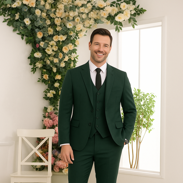 Men's Business Formal Partywear Green Color 3 Piece Suits