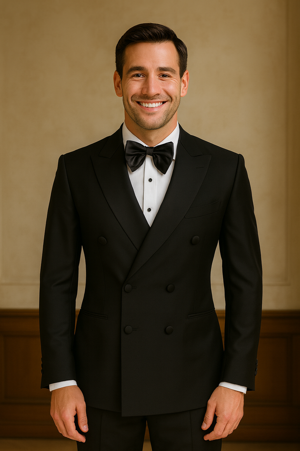Men's Double Breasted Black Color Business Suit