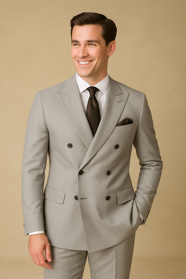 Men's Double Breasted Grey Color Business Suit