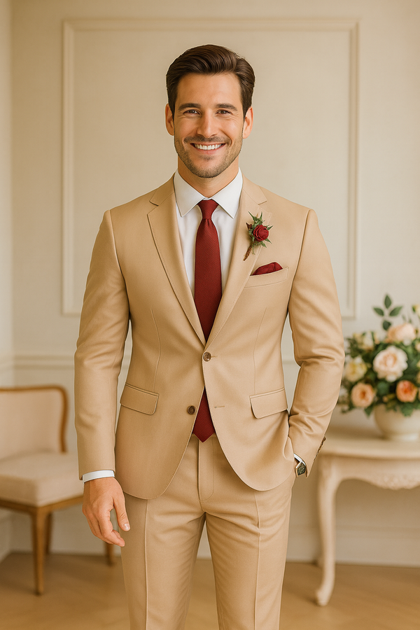 Men's Tuxedo Beige Color 2 Piece Suit