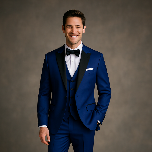 Men's Business Peak Lapel Royal Blue 3 Piece Suits