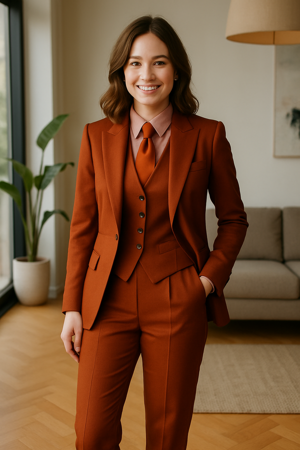 Women's 3 Piece Rust Orange Prom Event Suits
