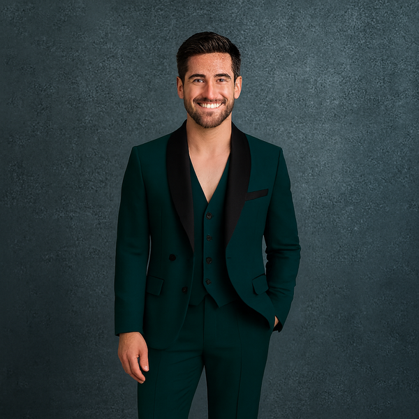 Men's Business Shawl Lapel Single Button Slim Fit Teal 3 Piece Suits