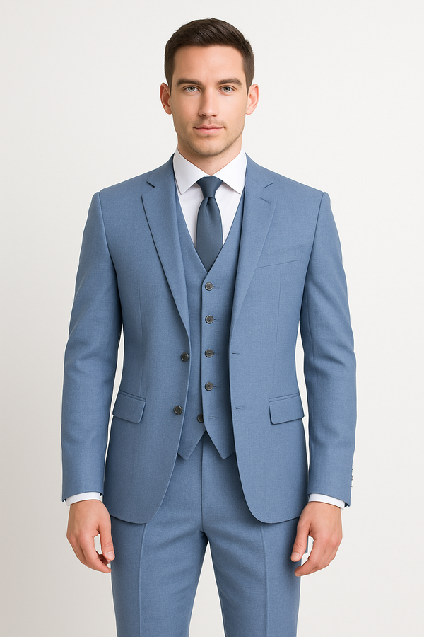 Men's Business Dinner Partywear Ice Blue Color 3 Piece Suits