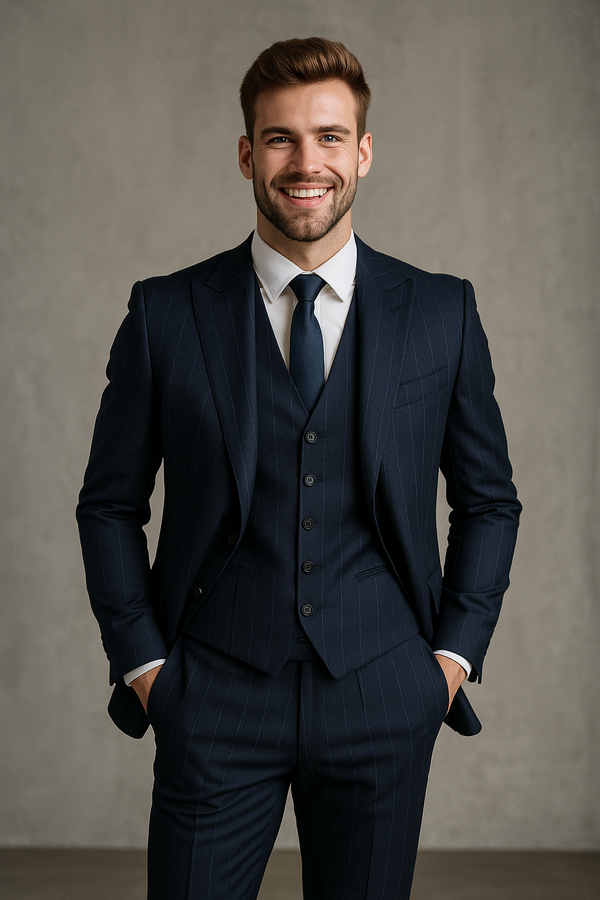Men's Business Peak Lapel Blue lining 3 Piece Suits