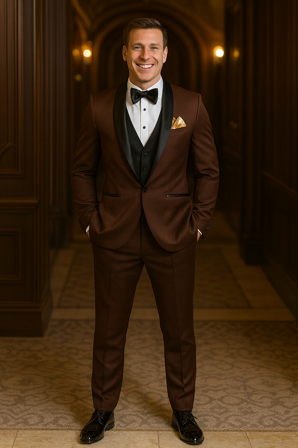 Men's Business Dark Chocolate Brwon 3 Piece Suits