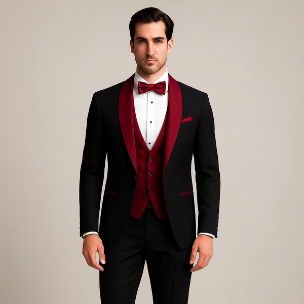 Men's Business Shawl Lapel Slim Fit Black 3 Piece Suits