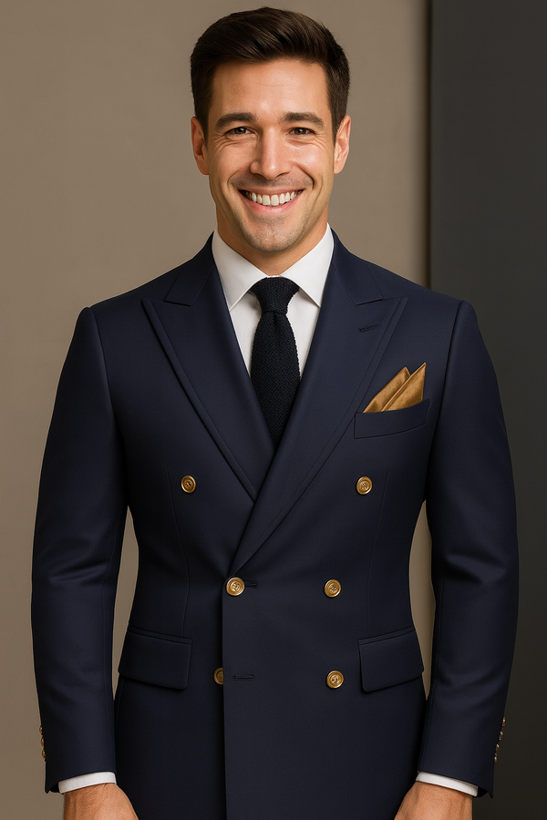 Men's Double Breasted Navy Blue Color Business Suit