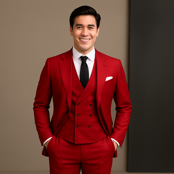 Men's Business Peak Lapel Regular Fit Burgundy Red 3 Piece Suits