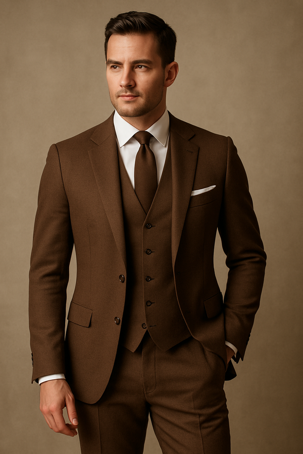 Men's Business Peak Lapel Brown 3 Piece Suits