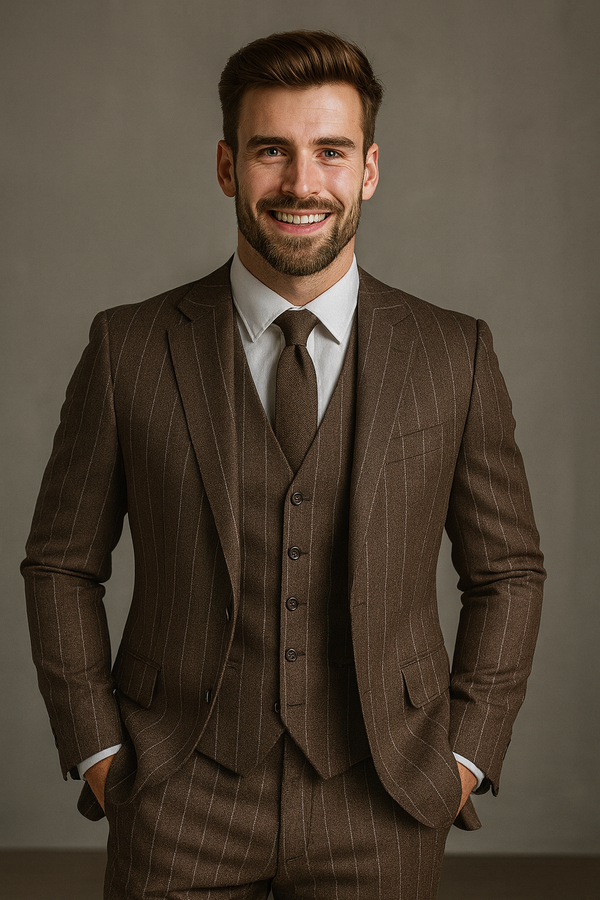 Men's Business Peak Lapel Brown lining 3 Piece Suits