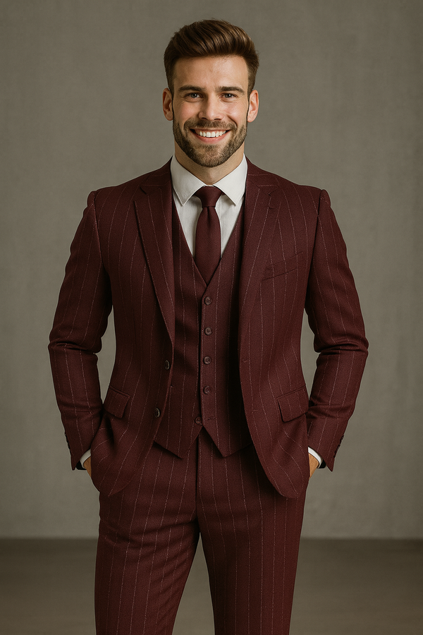 Men's Business Burgundy Mehroon lining 3 Piece Suits
