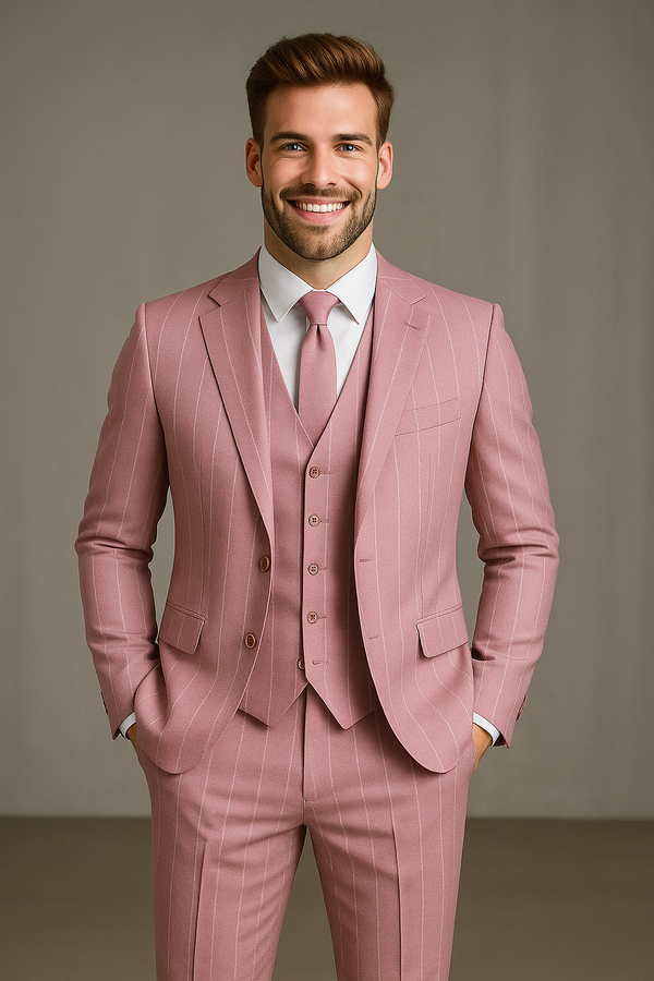 Men's Business Pink lining 3 Piece Suits