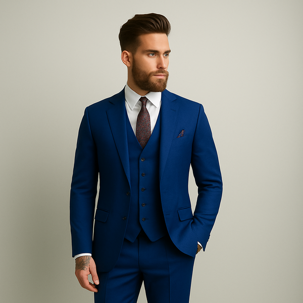 Men's Business Formal Partywear Blue Color 3 Piece Suits