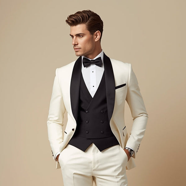 Men's Tuxedo Shawl Lapel Off White Color Suit